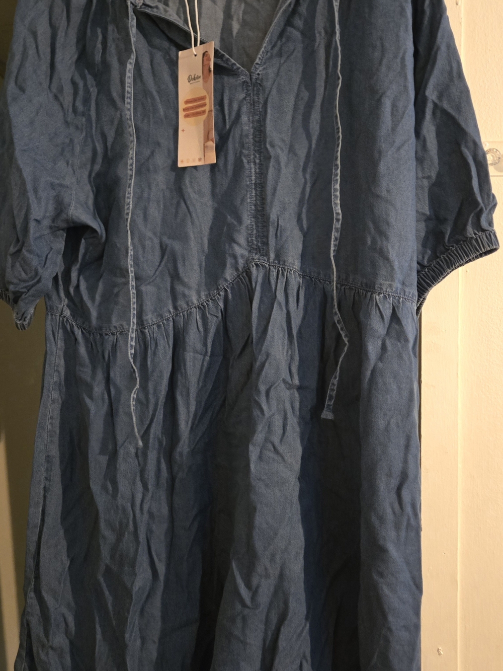 Dokotoo Blue Denim-Style Peasant Dress, Sz Large, NIP - Picture 2 of 8